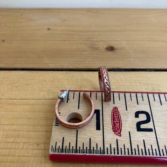 Copper Textured Stud Earrings Open Hoop Small 3/4" - Picture 5 of 7